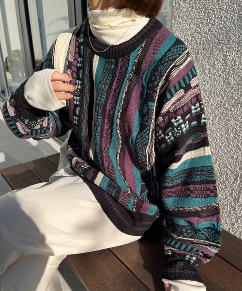 nemne store（ネンネストア）の「【低身長用サイズあり】クージー風ニットプルオーバー（ニット/セーター・レディース・ブルー/パープル/グリーン・SMALL/MEDIUM）」の6枚目の写真