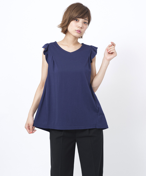 MILKFED.（ミルクフェド）の「FRILL SLEEVE TOP（Tシャツ/カットソー・レディース・ブラック/アッシュ/ネイビー・ONE SIZE）」の3枚目の写真