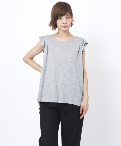MILKFED.（ミルクフェド）の「FRILL SLEEVE TOP（Tシャツ/カットソー・レディース・ブラック/アッシュ/ネイビー・ONE SIZE）」の2枚目の写真