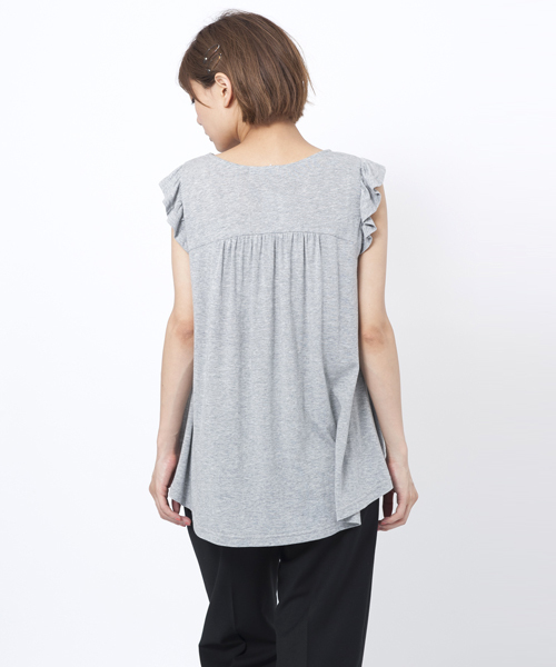 MILKFED.（ミルクフェド）の「FRILL SLEEVE TOP（Tシャツ/カットソー・レディース・ブラック/アッシュ/ネイビー・ONE SIZE）」の5枚目の写真