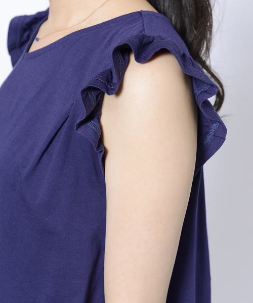 MILKFED.（ミルクフェド）の「FRILL SLEEVE TOP（Tシャツ/カットソー・レディース・ブラック/アッシュ/ネイビー・ONE SIZE）」の8枚目の写真