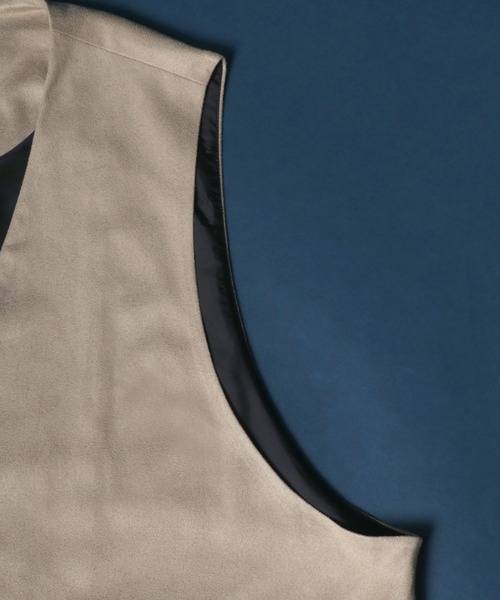 ANPAS(アンパス)の「Eco Suede Oversize No Collar Gilet/エコスウェード オーバーサイズ ノーカラー ジレベスト(ベスト・メンズ・ブラウン/ブラック/グレイッシュベージュ・M/L)」の6枚目の写真