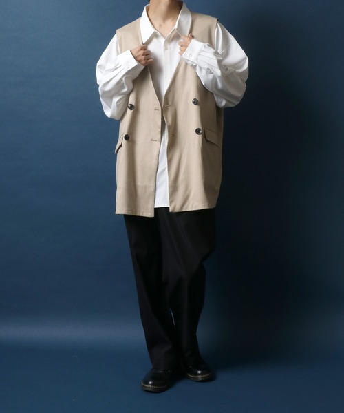 ANPAS(アンパス)の「Eco Suede Oversize No Collar Gilet/エコスウェード オーバーサイズ ノーカラー ジレベスト(ベスト・メンズ・ブラウン/ブラック/グレイッシュベージュ・M/L)」の19枚目の写真
