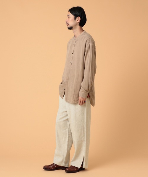 BEAMS LIGHTS（ビームスライツ）の「BEAMS LIGHTS / ダブルガーゼ バンドカラーシャツ（シャツ/ブラウス・メンズ・ベージュ/オフホワイト・S/M/L）」の10枚目の写真