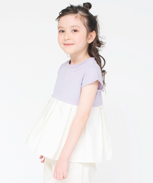 BRANSHES（ブランシェス）の「【WEB限定】裾布帛タック入り半袖Tシャツ（Tシャツ/カットソー・キッズ・ラベンダー/ピンク/オフホワイト/チャコールグレー・130/120/100/150/110/140）」の3枚目の写真