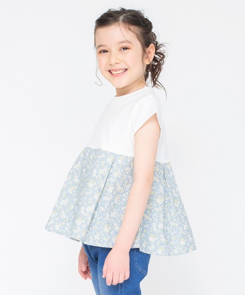 BRANSHES（ブランシェス）の「【WEB限定】裾布帛タック入り半袖Tシャツ（Tシャツ/カットソー・キッズ・ラベンダー/ピンク/オフホワイト/チャコールグレー・130/120/100/150/110/140）」の2枚目の写真