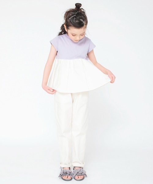 BRANSHES（ブランシェス）の「【WEB限定】裾布帛タック入り半袖Tシャツ（Tシャツ/カットソー・キッズ・ラベンダー/ピンク/オフホワイト/チャコールグレー・130/120/100/150/110/140）」の13枚目の写真