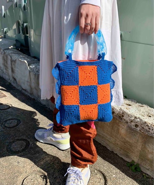 Casselini（キャセリーニ）の「Casselini(キャセリーニ)スクエアクロシェハンドバッグ（ハンドバッグ・レディース・ブラック/ブルー・FREE）」の19枚目の写真