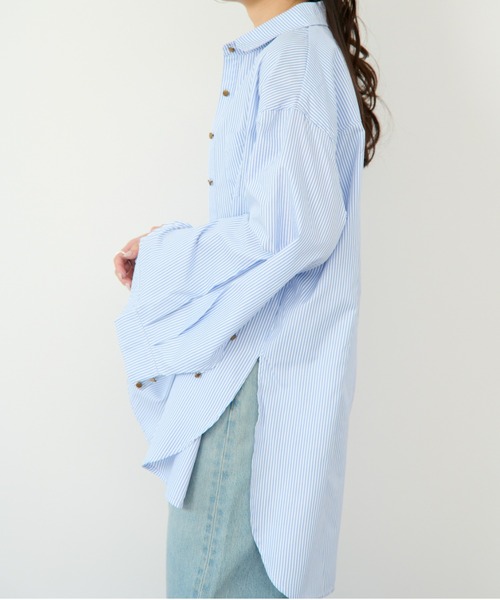 ECRIRE（エクリール）の「【nanaコラボ】袖スリットオーバーサイズシャツ（シャツ/ブラウス・レディース・グリーン/ブルー/オフホワイト・L/M）」の5枚目の写真