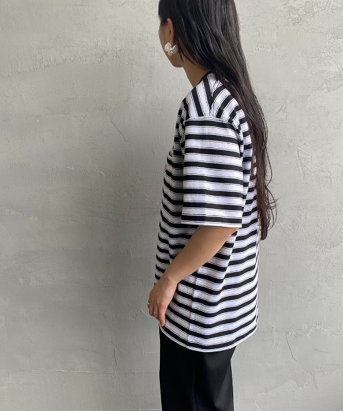 DANTON（ダントン）の「[DANTON/ダントン] ワンポイントロゴ ボーダーポケットTシャツ（Tシャツ/カットソー・レディース・ベージュ/ネイビー/レッド/グリーン/ブラック・S/M/L/XL/XXL）」の14枚目の写真