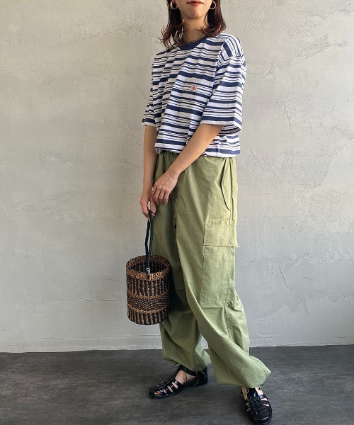 DANTON（ダントン）の「[DANTON/ダントン] ワンポイントロゴ ボーダーポケットTシャツ（Tシャツ/カットソー・レディース・ベージュ/ネイビー/レッド/グリーン/ブラック・S/M/L/XL/XXL）」の9枚目の写真