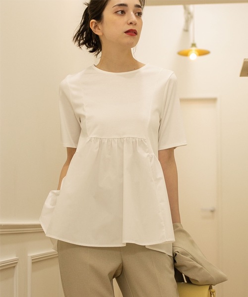 OPAQUE.CLIP(オペークドットクリップ)の「◆シルク調コットン 異素材Aラインカットソー【洗える】(Tシャツ/カットソー・レディース・ベージュ/ブラック/ブルー/ホワイト系/ブラウン系その他/ダークブラウン・42/40/38/36/34)」の13枚目の写真