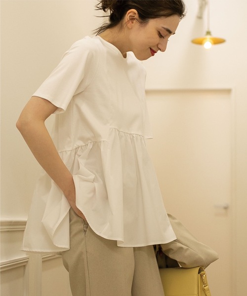 OPAQUE.CLIP(オペークドットクリップ)の「◆シルク調コットン 異素材Aラインカットソー【洗える】(Tシャツ/カットソー・レディース・ベージュ/ブラック/ブルー/ホワイト系/ブラウン系その他/ダークブラウン・42/40/38/36/34)」の14枚目の写真