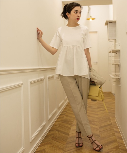 OPAQUE.CLIP(オペークドットクリップ)の「◆シルク調コットン 異素材Aラインカットソー【洗える】(Tシャツ/カットソー・レディース・ベージュ/ブラック/ブルー/ホワイト系/ブラウン系その他/ダークブラウン・42/40/38/36/34)」の16枚目の写真