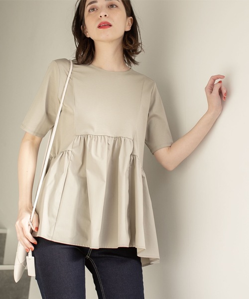 OPAQUE.CLIP(オペークドットクリップ)の「◆シルク調コットン 異素材Aラインカットソー【洗える】(Tシャツ/カットソー・レディース・ベージュ/ブラック/ブルー/ホワイト系/ブラウン系その他/ダークブラウン・42/40/38/36/34)」の21枚目の写真