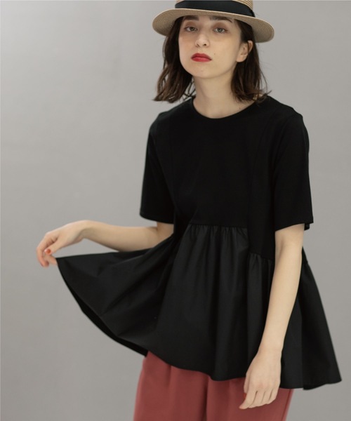 OPAQUE.CLIP(オペークドットクリップ)の「◆シルク調コットン 異素材Aラインカットソー【洗える】(Tシャツ/カットソー・レディース・ベージュ/ブラック/ブルー/ホワイト系/ブラウン系その他/ダークブラウン・42/40/38/36/34)」の8枚目の写真