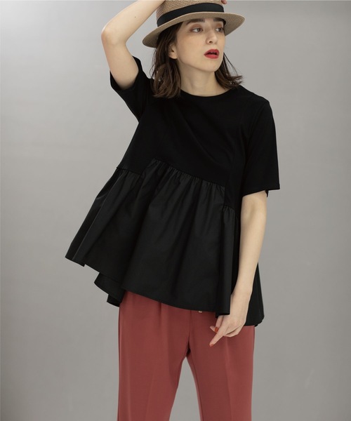 OPAQUE.CLIP(オペークドットクリップ)の「◆シルク調コットン 異素材Aラインカットソー【洗える】(Tシャツ/カットソー・レディース・ベージュ/ブラック/ブルー/ホワイト系/ブラウン系その他/ダークブラウン・42/40/38/36/34)」の9枚目の写真