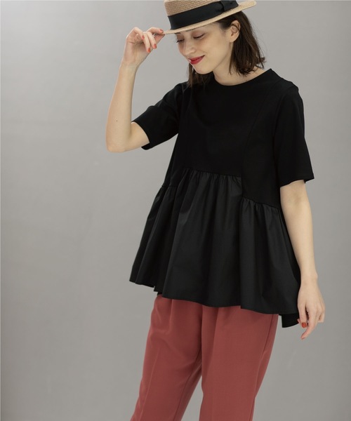 OPAQUE.CLIP(オペークドットクリップ)の「◆シルク調コットン 異素材Aラインカットソー【洗える】(Tシャツ/カットソー・レディース・ベージュ/ブラック/ブルー/ホワイト系/ブラウン系その他/ダークブラウン・42/40/38/36/34)」の11枚目の写真