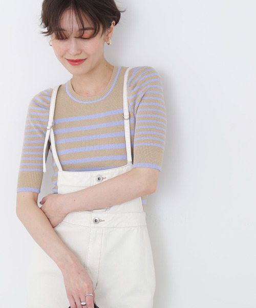 N.（N. Natural Beauty Basic）（エヌエヌナチュラルビューティーベーシック）の「◆パワショルボーダーニット（ニット/セーター・レディース・ブラック/ベージュ/イエロー・MEDIUM）」の2枚目の写真