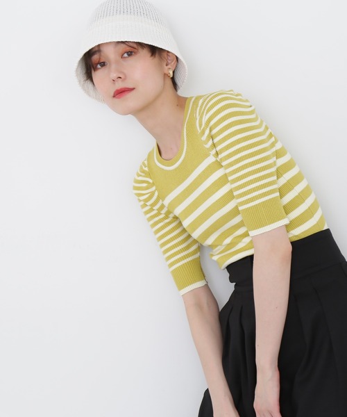 N.（N. Natural Beauty Basic）（エヌエヌナチュラルビューティーベーシック）の「◆パワショルボーダーニット（ニット/セーター・レディース・ブラック/ベージュ/イエロー・MEDIUM）」の3枚目の写真