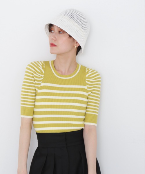 N.（N. Natural Beauty Basic）（エヌエヌナチュラルビューティーベーシック）の「◆パワショルボーダーニット（ニット/セーター・レディース・ブラック/ベージュ/イエロー・MEDIUM）」の16枚目の写真