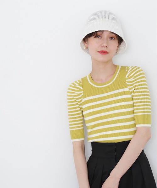 N.（N. Natural Beauty Basic）（エヌエヌナチュラルビューティーベーシック）の「◆パワショルボーダーニット（ニット/セーター・レディース・ブラック/ベージュ/イエロー・MEDIUM）」の5枚目の写真