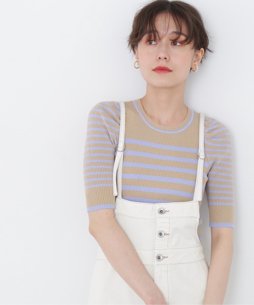 N.（N. Natural Beauty Basic）（エヌエヌナチュラルビューティーベーシック）の「◆パワショルボーダーニット（ニット/セーター・レディース・ブラック/ベージュ/イエロー・MEDIUM）」の8枚目の写真