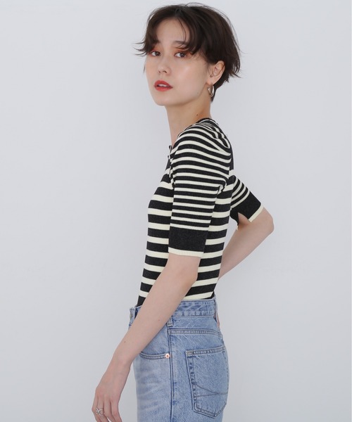 N.（N. Natural Beauty Basic）（エヌエヌナチュラルビューティーベーシック）の「◆パワショルボーダーニット（ニット/セーター・レディース・ブラック/ベージュ/イエロー・MEDIUM）」の14枚目の写真