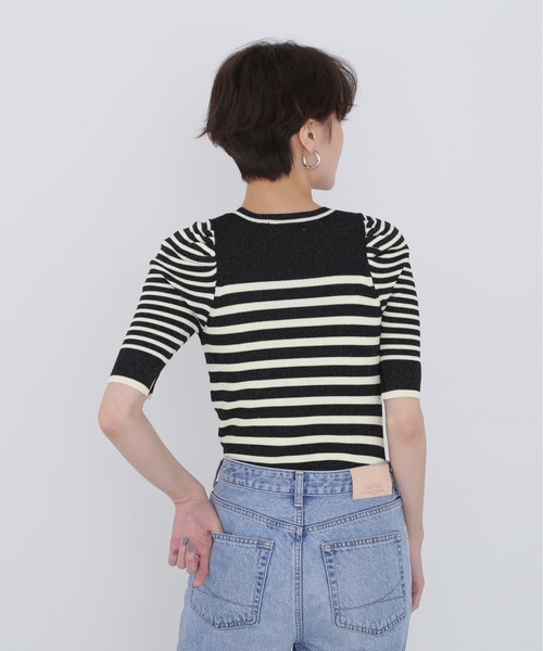 N.（N. Natural Beauty Basic）（エヌエヌナチュラルビューティーベーシック）の「◆パワショルボーダーニット（ニット/セーター・レディース・ブラック/ベージュ/イエロー・MEDIUM）」の19枚目の写真