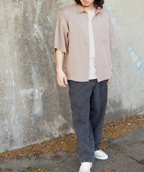 SlashDate(スラッシュデイト)の「TRストレッチレギュラーカラーシャツ/トロミシャツ/ビッグシルエット/ユニセックス(シャツ/ブラウス・メンズ・ベージュ/ホワイト/ブラック・M/L)」の8枚目の写真