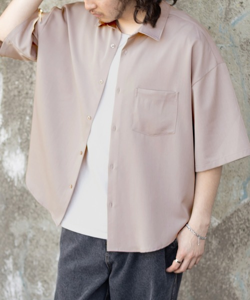 SlashDate(スラッシュデイト)の「TRストレッチレギュラーカラーシャツ/トロミシャツ/ビッグシルエット/ユニセックス(シャツ/ブラウス・メンズ・ベージュ/ホワイト/ブラック・M/L)」の12枚目の写真