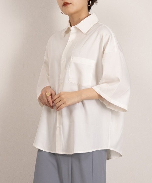 SlashDate(スラッシュデイト)の「TRストレッチレギュラーカラーシャツ/トロミシャツ/ビッグシルエット/ユニセックス(シャツ/ブラウス・メンズ・ベージュ/ホワイト/ブラック・M/L)」の16枚目の写真