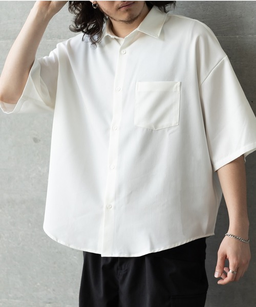 SlashDate(スラッシュデイト)の「TRストレッチレギュラーカラーシャツ/トロミシャツ/ビッグシルエット/ユニセックス(シャツ/ブラウス・メンズ・ベージュ/ホワイト/ブラック・M/L)」の22枚目の写真