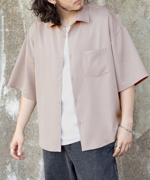 SlashDate(スラッシュデイト)の「TRストレッチレギュラーカラーシャツ/トロミシャツ/ビッグシルエット/ユニセックス(シャツ/ブラウス・メンズ・ベージュ/ホワイト/ブラック・M/L)」の20枚目の写真