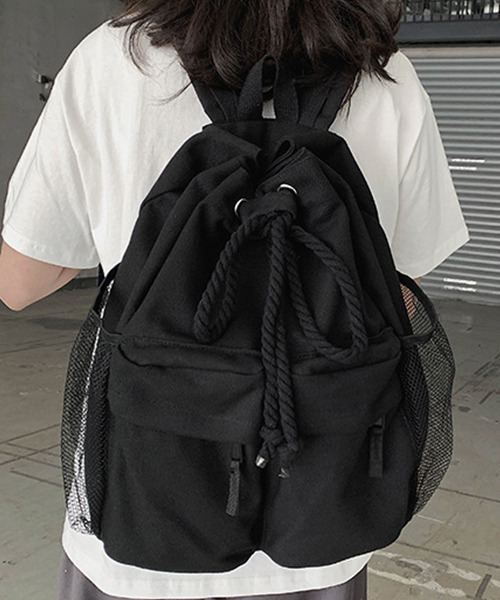 c.u.l(シーユーエル)の「ユニセックス 巾着キャンバスリュック バックパック cula627(バックパック/リュック・レディース・ブラック/ホワイト・FREE)」の1枚目の写真