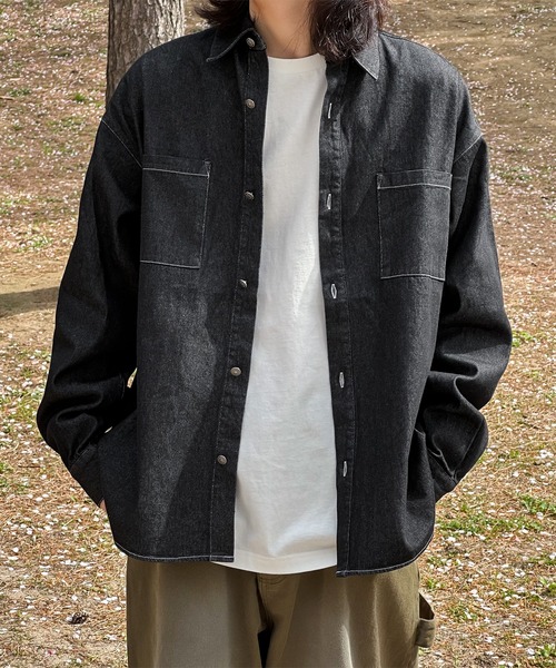 kutir（クティール）の「ビックシルエットデニムシャツ（シャツ/ブラウス・メンズ・インディゴブルー/ブラック・MEDIUM/LARGE）」の16枚目の写真