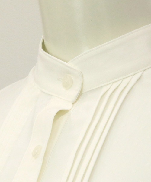 TOKYO SHIRTS(トウキョウシャツ)の「【吸水速乾】【COFREX】スタンドカラー ピンタック 五分袖ブラウス(ビジネスシャツ・レディース・ホワイト・S/M/L/LL)」の3枚目の写真