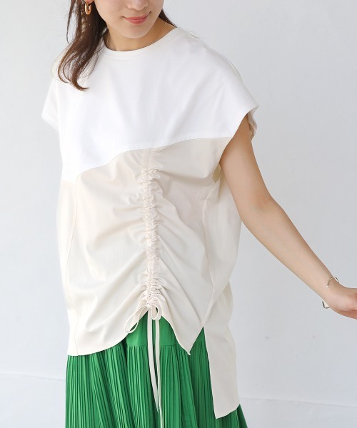 Bou Jeloud(ブージュルード)の「異素材切替サイドドロストカットソー(Tシャツ/カットソー・レディース・アイボリー/ブラック系その他/オフホワイト・FREE)」の17枚目の写真