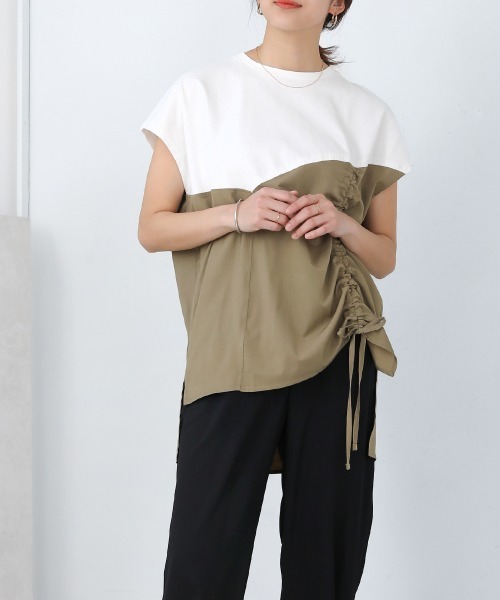 Bou Jeloud(ブージュルード)の「異素材切替サイドドロストカットソー(Tシャツ/カットソー・レディース・アイボリー/ブラック系その他/オフホワイト・FREE)」の9枚目の写真