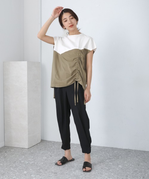Bou Jeloud(ブージュルード)の「異素材切替サイドドロストカットソー(Tシャツ/カットソー・レディース・アイボリー/ブラック系その他/オフホワイト・FREE)」の12枚目の写真