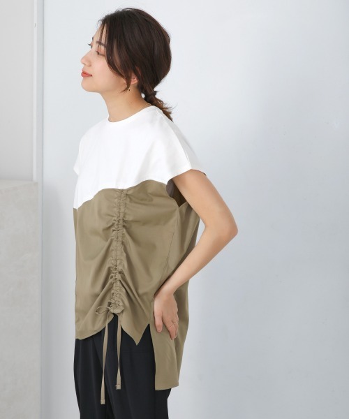 Bou Jeloud(ブージュルード)の「異素材切替サイドドロストカットソー(Tシャツ/カットソー・レディース・アイボリー/ブラック系その他/オフホワイト・FREE)」の6枚目の写真