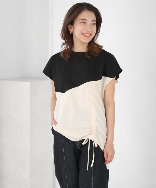 Bou Jeloud(ブージュルード)の「異素材切替サイドドロストカットソー(Tシャツ/カットソー・レディース・アイボリー/ブラック系その他/オフホワイト・FREE)」の22枚目の写真