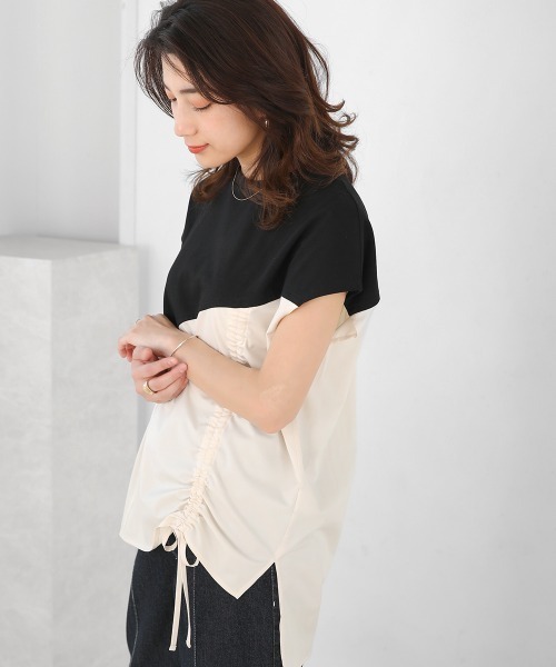 Bou Jeloud(ブージュルード)の「異素材切替サイドドロストカットソー(Tシャツ/カットソー・レディース・アイボリー/ブラック系その他/オフホワイト・FREE)」の16枚目の写真