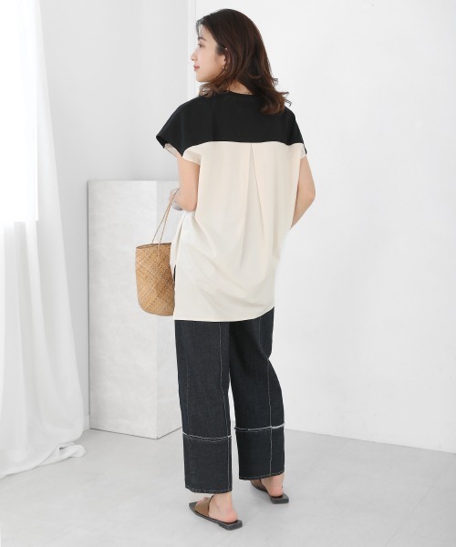 Bou Jeloud(ブージュルード)の「異素材切替サイドドロストカットソー(Tシャツ/カットソー・レディース・アイボリー/ブラック系その他/オフホワイト・FREE)」の7枚目の写真