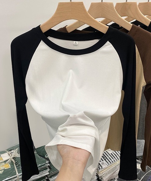 ROOPTOKYO(ループトウキョウ)の「Raglan long sleeve Tshirt/ラグランロングスリーブTシャツ(Tシャツ/カットソー・レディース・ホワイト/ブラウン/グレー・S/M/L)」の1枚目の写真