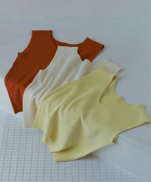 N WITH.（エヌウィズ）の「【2WAY】リブニットタンクトップ（ニット/セーター・レディース・レモンイエロー/オフホワイト/オレンジ・FREE）」の5枚目の写真