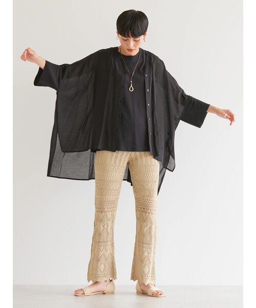 AMERICAN HOLIC（アメリカンホリック）の「バックギャザーVネックシアーシャツ（シャツ/ブラウス・レディース・オフホワイト/ライトイエロー/ブルーグリーン/ブラック/キャメル・L/M）」の19枚目の写真