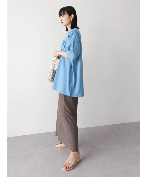 Green　Parks（グリーンパークス）の「カレッジロゴ半袖チュニック（チュニック・レディース・ホワイト/ブラウン/ダークグレー/サックスブルー・FREE）」の14枚目の写真