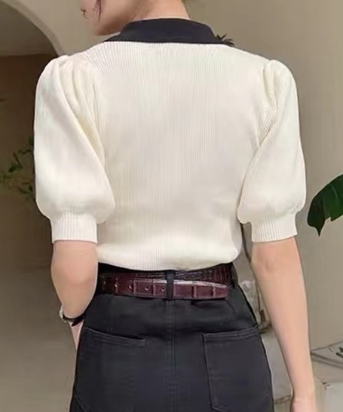 Sibra（シブラ）の「ピーターパンカラー半袖サマーニット（ニット