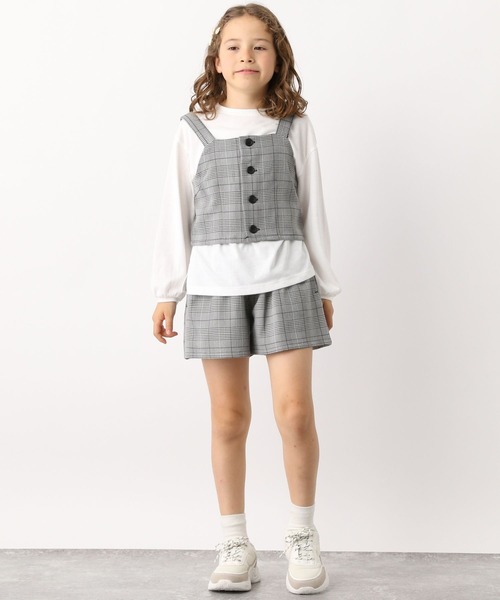 GLOBAL WORK（グローバルワーク）の「3SETビスチェセットアップ/966390（ワンピース・キッズ・チェック/グレイッシュベージュ・100cm/110cm/120cm/130cm/140cm/150cm/160cm）」の3枚目の写真
